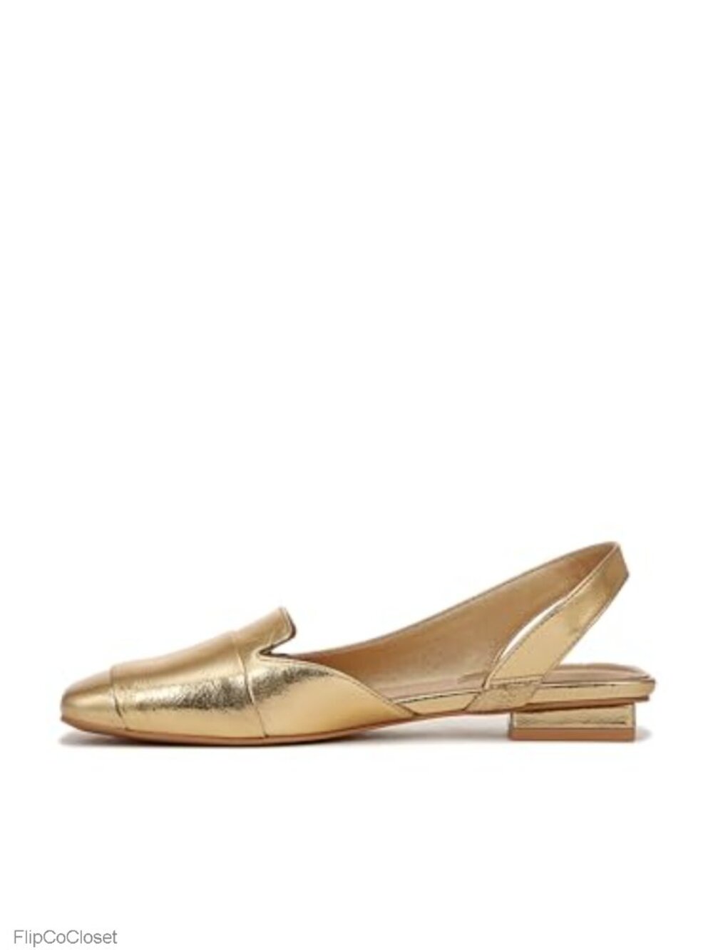 Leather Slingback Square Toe Ballet Flats Metallic Detail Workwear